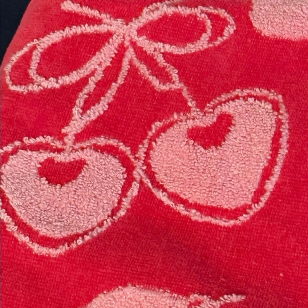 BETSEY JOHNSON XOXO CHERRIES AND BOWS PINK 7PC BATHROOM BATH TOWEL SET 🍒